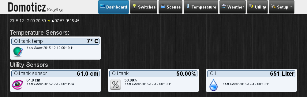 Domoticz displaying oil tank levels