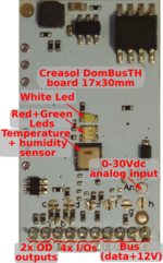 DomBusTH: temperature + humidity sensor, 3 Leds, 6 I/Os