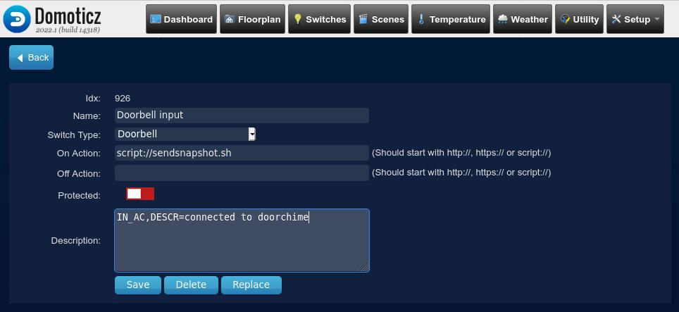 Configuring the domoticz switch device