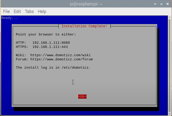 File:Domoticz install finished.png