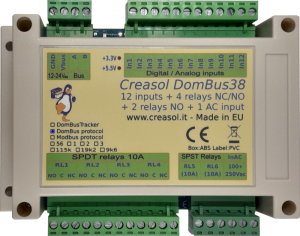 DomBus38 module with 6 relays, 1 AC input, 12 low voltage inputs